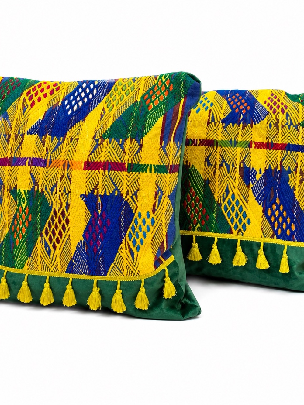 Golden Sunburst Guatemala Artisan Pillow Set | Luxury Handwoven with Tassels